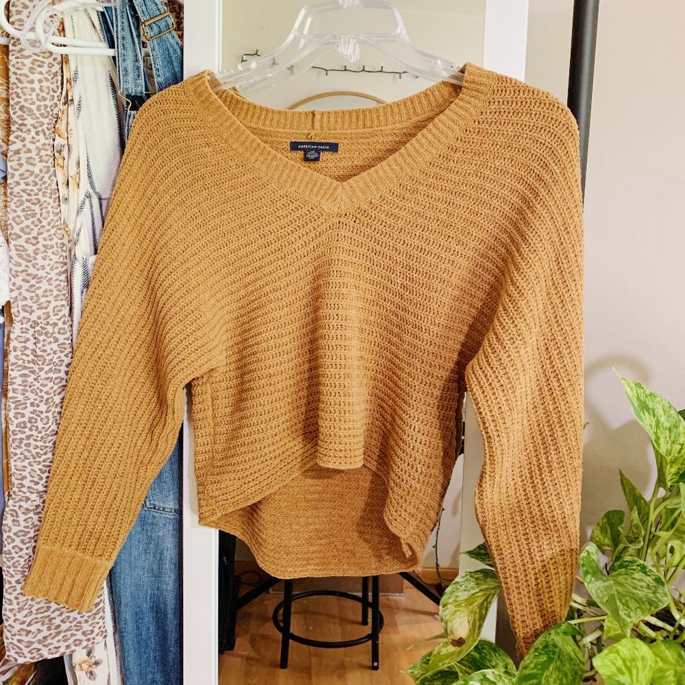 Super Soft Mustard American Eagle Cropped Sweater